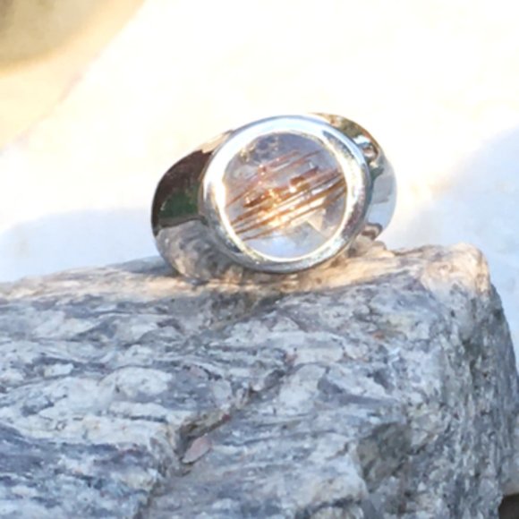 Rutilated Quartz .925 Silver Ring Natural Gemstone Size 5 - Picture 14 of 16